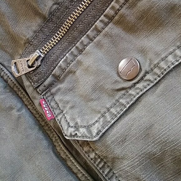 Levi's Olive Denim Sherpa Lined Jacket Mens Med - Picture 2 of 7